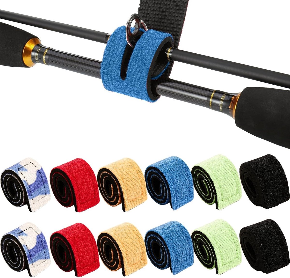 Verstelbare Neopreen Vistrap - 12 Stuks Kleurige Elastische Bevestigingsriemen voor Vistrap en Hengelsportaccessoires