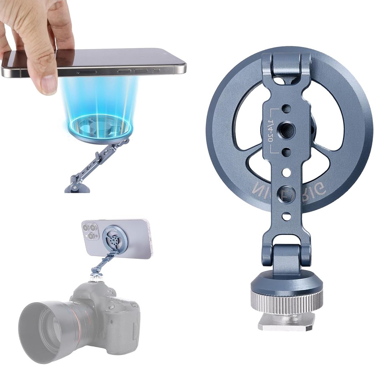 Aluminium Smartphone Tripod Bevestiging met Koudschuh, Geschikt voor iPhone 16/15/14/13/12 en Andere Smartphones, Ideaal voor Fotografie en Vloggen