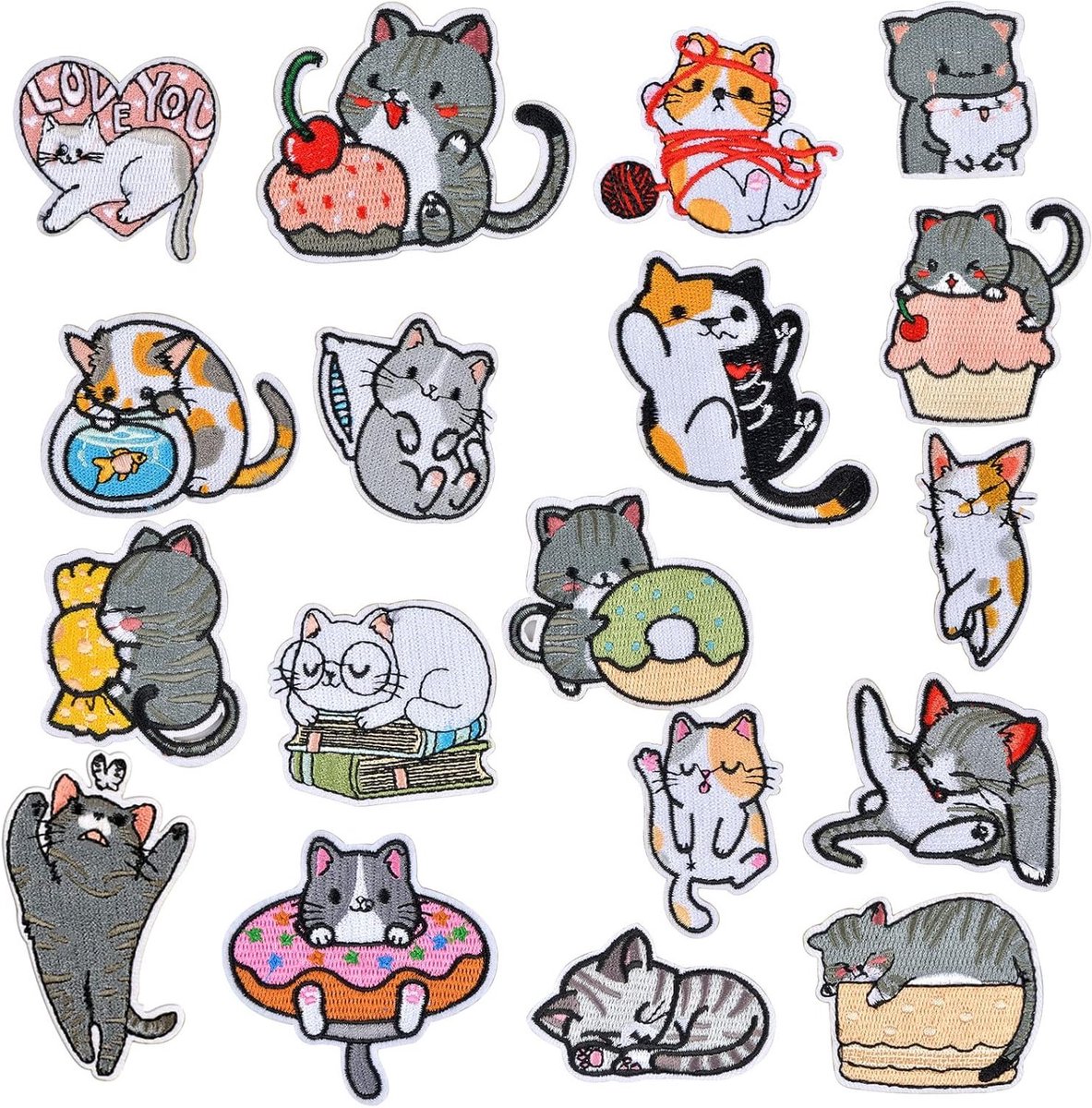 18 Stuks Kat Patches voor Strijkapplicaties - Borduurpatches voor Kleding, Jassen en Rugzakken - Herstelpatches voor Jeans en Textiel