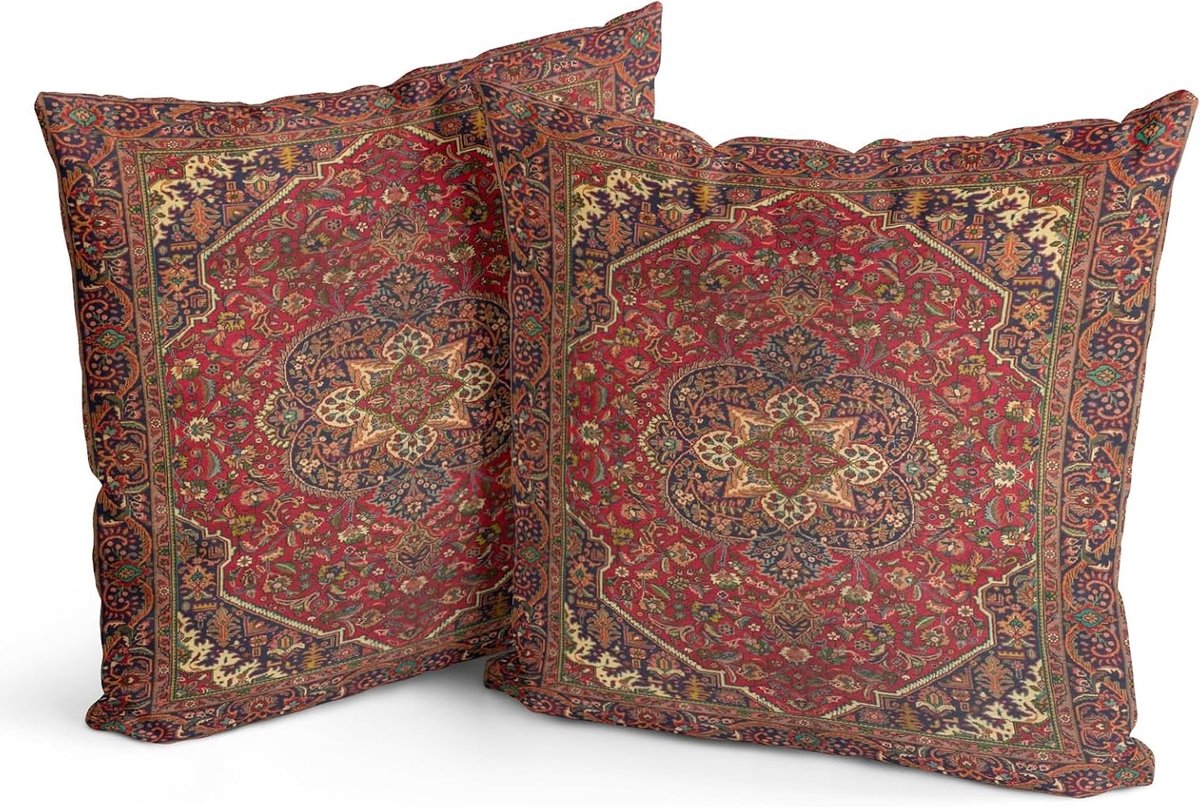Decoratieve Kussenslopen Set van 2 - Maroon Antiek & Vintage Ontwerp, Dubbelzijdig Patroon