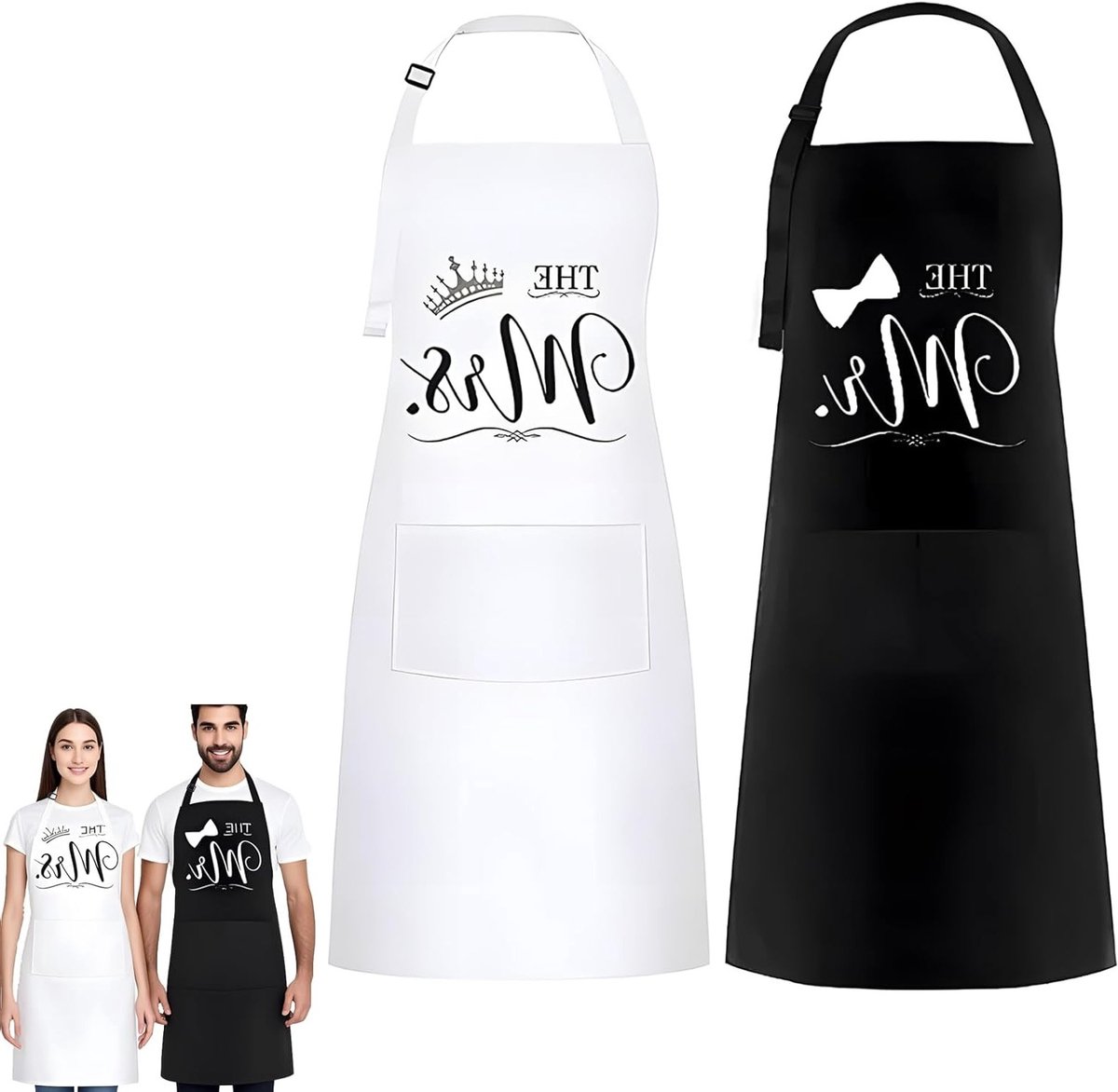 Set van Kookschorten voor Stellen, Verstelbare Schorten met Pocket, Persoonlijke Cadeaus voor Koppels, Perfect voor Koken en BBQ