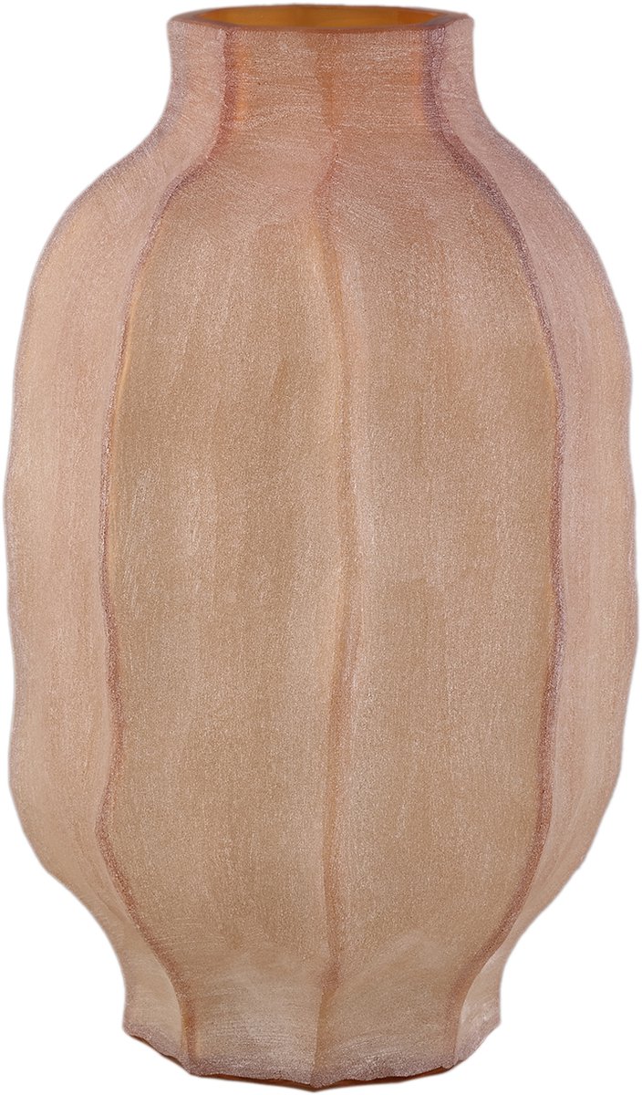 PTMD Natae Amber Round Glass Ribbed Vase High Oranje