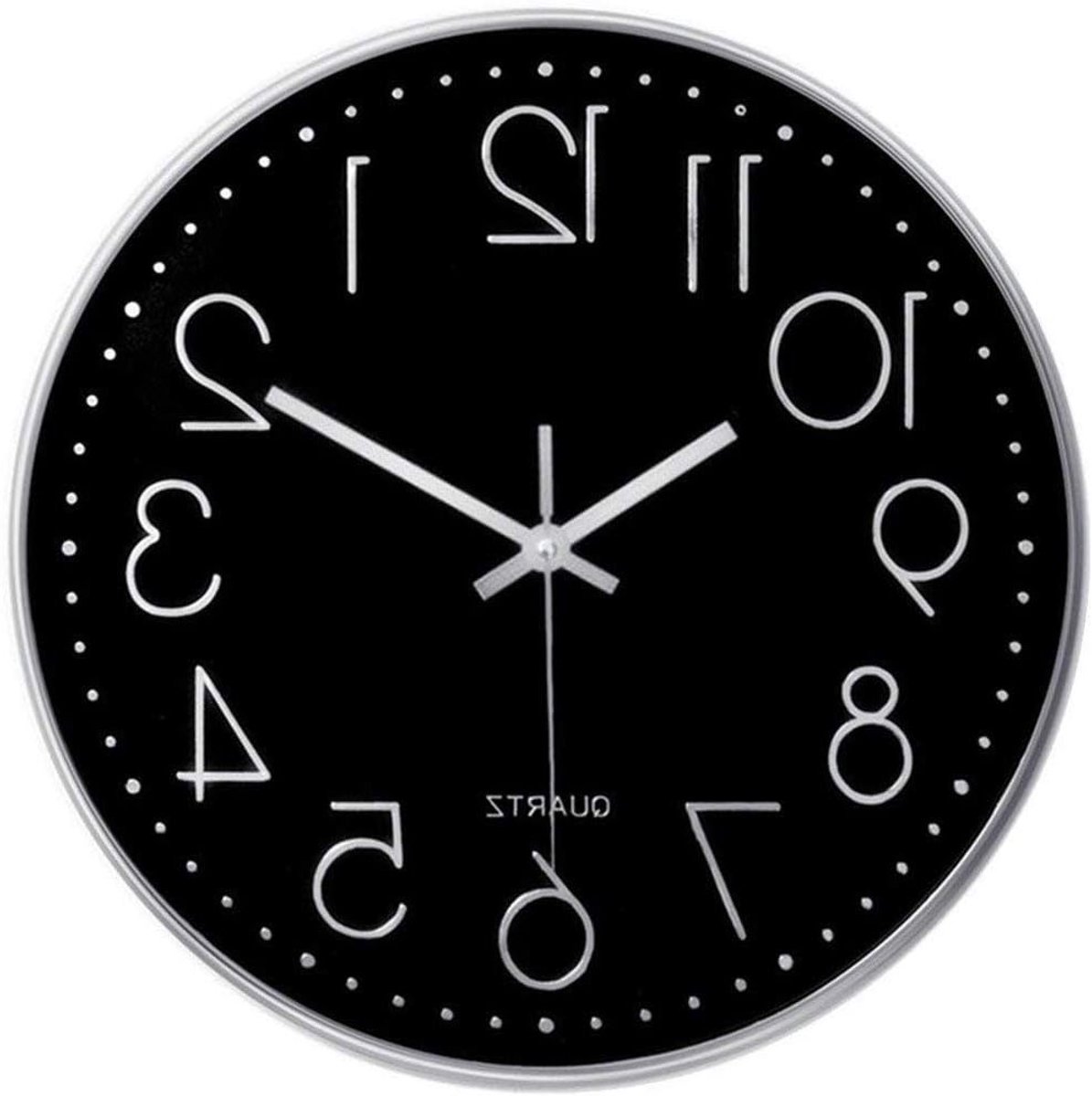 Moderne 12 Inch Wandklok - Stille Quartz Klok voor Keuken, Kantoor en Woonkamer - Batterij Aangedreven Decoratie in Zwart en Zilver