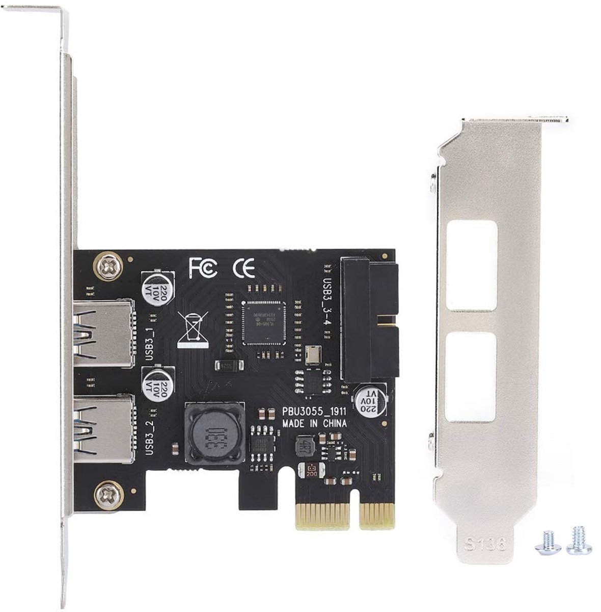 Dailygoody - PCIe USB 3.0-kaart - 2-poorts uitbreidingskaart - Super Speed 5 Gbps - Interne desktop PC USB3 hub - Geschikt voor XP en hoger - Compact .