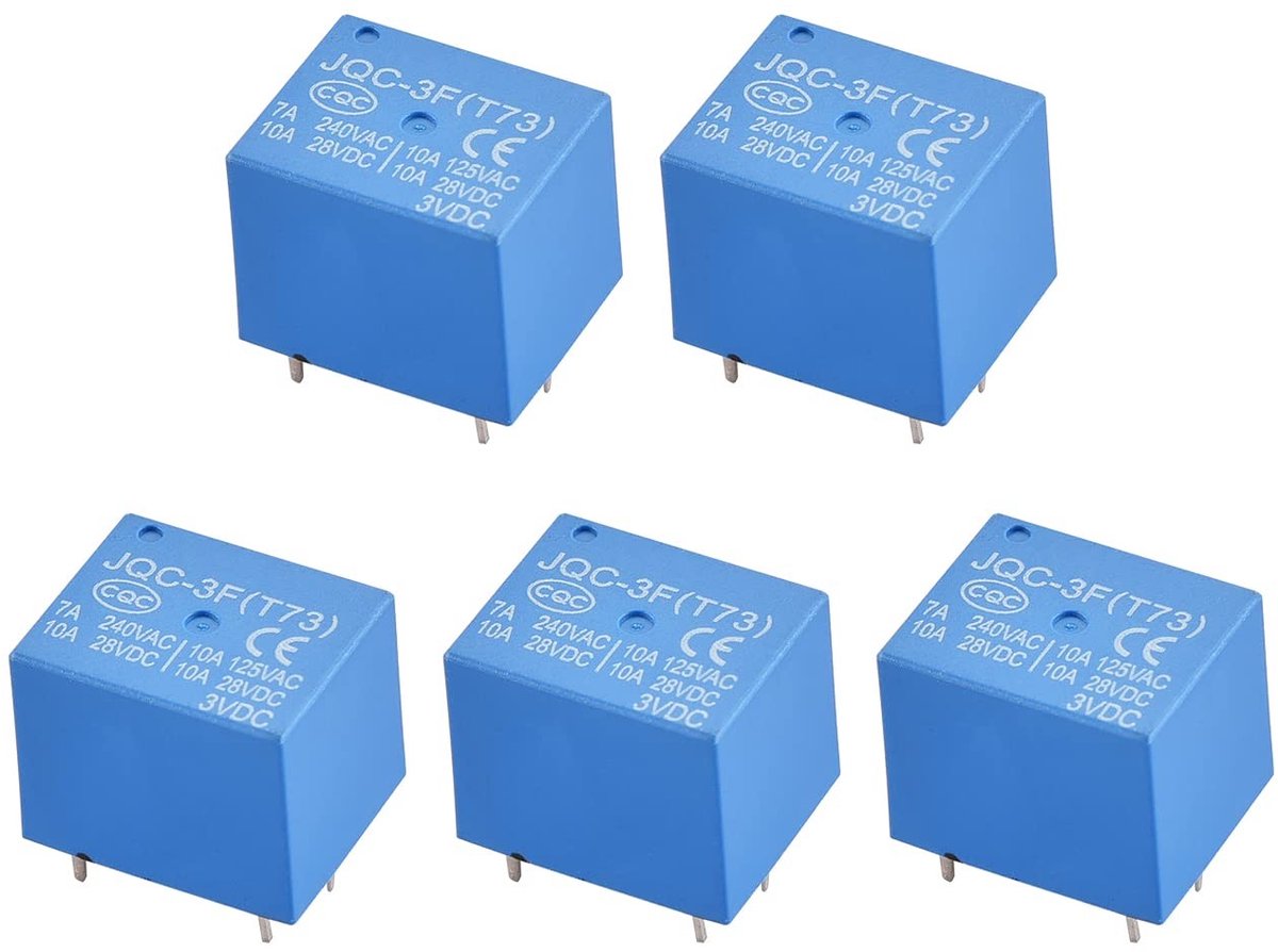 Printplaatrelais DC 3V, SPDT, 7A 240VAC, 5-pins aansluitingen, 5 stuks