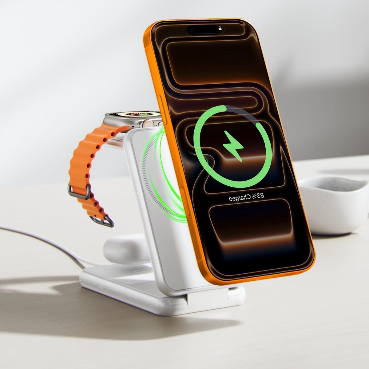 3-in-1 Vouwbare Draadloze Oplaadstation voor iPhone 17/16/15/14/13/12 Pro Max, Magsafe Magnetisch Opladen, Snellader voor iPhone en Apple iWatch Ultra