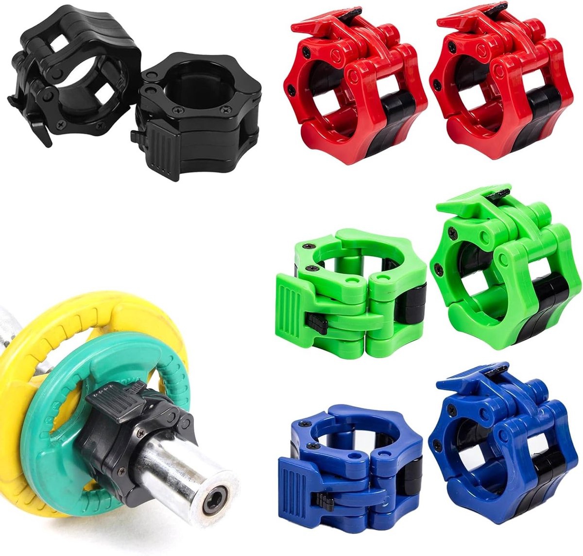 Dumbbell Clips 30 mm - 8 Stuks Barbell Bevestigingen voor Krachttraining, Fitness en Gewichtheffen in Vier Kleuren