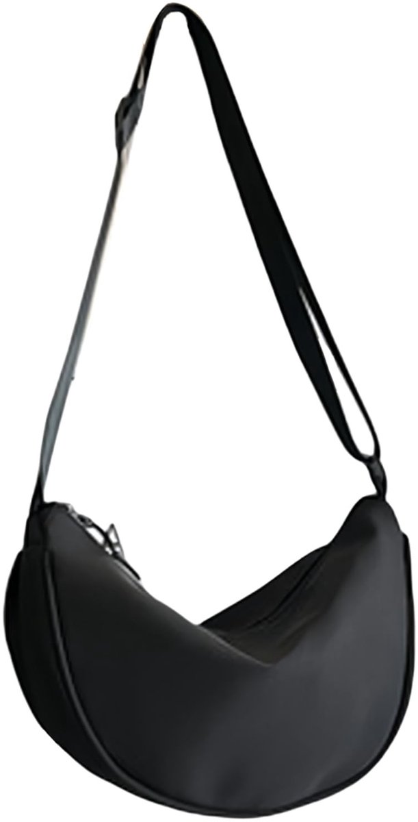 Dailygoody - Retro Halfronde Schoudertas van Nylon voor Dames - Verstelbare Schouderriem