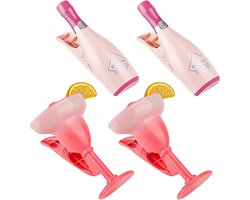 Dailygoody - Creatieve Champagnehanddoekclips - 4 Stuks Handige Strandlaken Clips - Roze - Perfect voor Zwembad en Strand - Ideaal voor Vakanties en B...