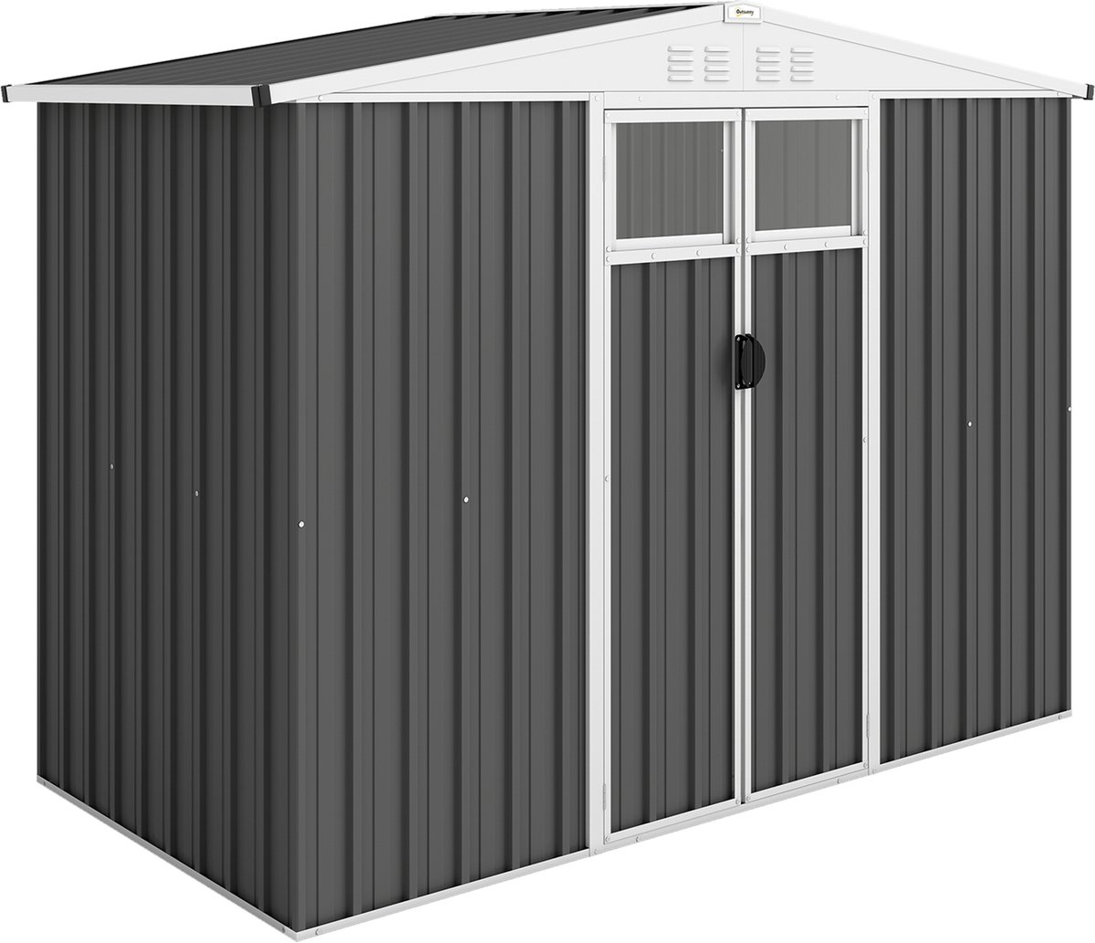 Tuinhuis - gereedschapsschuur - Metalen Tuinhuis 246x117x180 cm – Gereedschapsschuur van Gegalvaniseerd Staal met Dubbele Deur, Donkergrijs