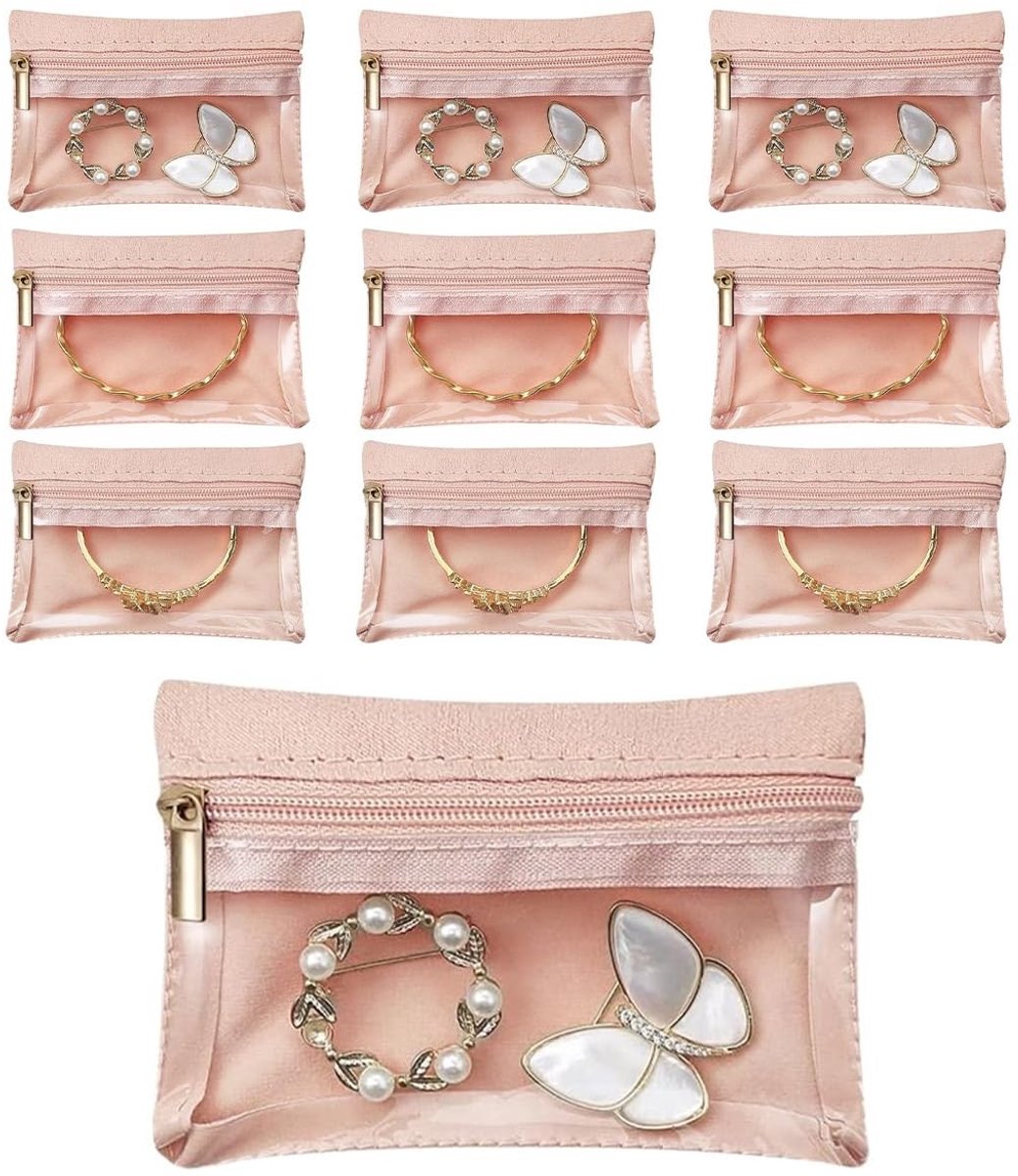 Dailygoody - Draagbare sieradentassen - 10 stuks - Lichtgewicht en compact - Roze - Voor ringen oorbellen en kettingen - Ideaal voor reizen