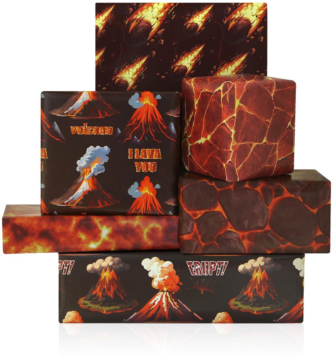 Dailygoody - Vulkanisch Inpakpapier - Geschenkverpakking - 6 Vellen - 50 x 70 cm - Voor Kinderen - Feestelijk Thema - Voor Verjaardag en Dinosaurus
