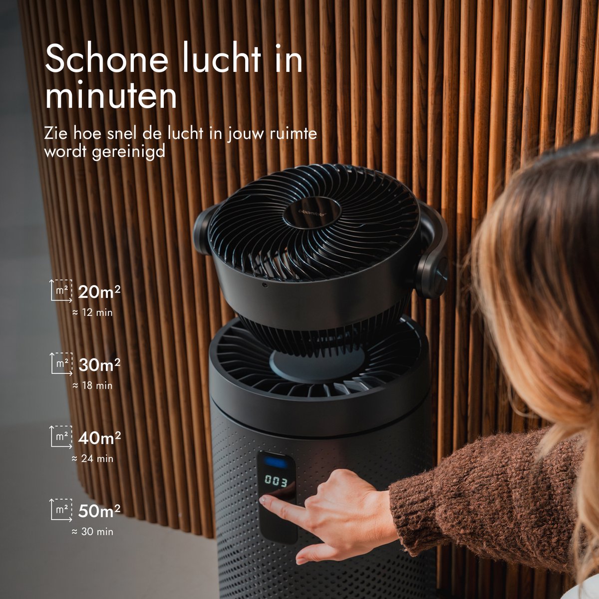 Bloomfold Luchtreiniger en Ventilator Cyclone – H13 HEPA & UVC-licht – 400 m³/h CADR – Air Purifier - Medische Filtratieklasse tegen Pollen & Fijnstof — afbeelding 3