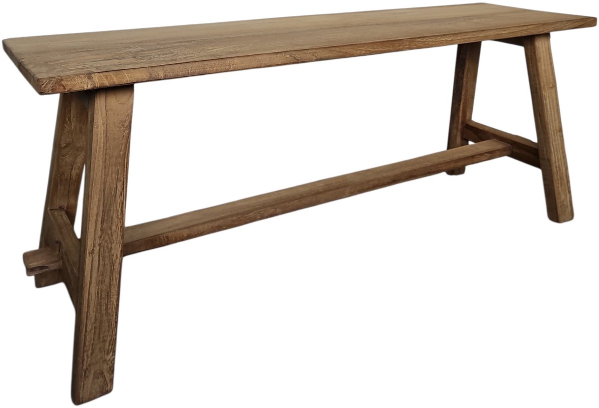 Bank Gerecycled Teakhout | Handgemaakte Houten Bank 110x30cm | Eetbank Hout | Rustieke Houten Zitbank | Indonesisch Ambacht