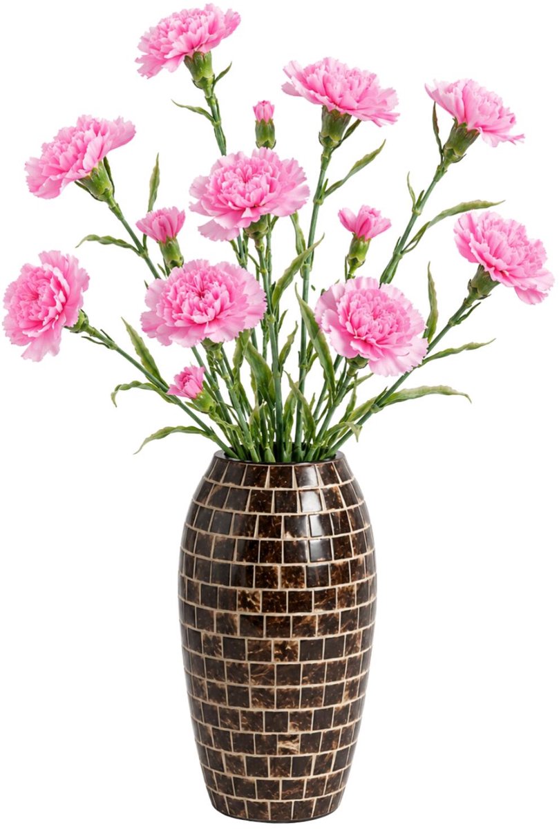 Mica Decorations Kunstbloem Anjer Floristic - 6x - H71 cm - roze - kunststof - stelen kunstbloemen - boeket - rozen bloemetjes Lichtroze