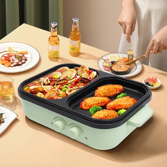 Lifero Hotpot Elektrisch - Multicooker - Grillplaat - Barbecue - Gourmetstel - Fonduepan - Anti Aanbak - 1300W - Camping Koken — afbeelding 2