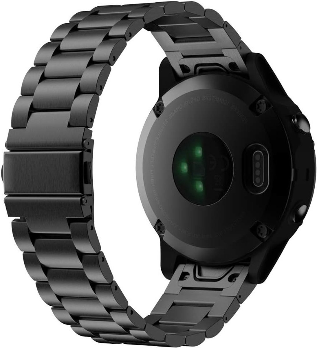 Stalen Horlogeband 22mm voor Garmin Fenix 7/6/5/Forerunner 945/935 - Snelle Vervangband met Dubbele Klapsluiting, Zwart en Duurzaam Design