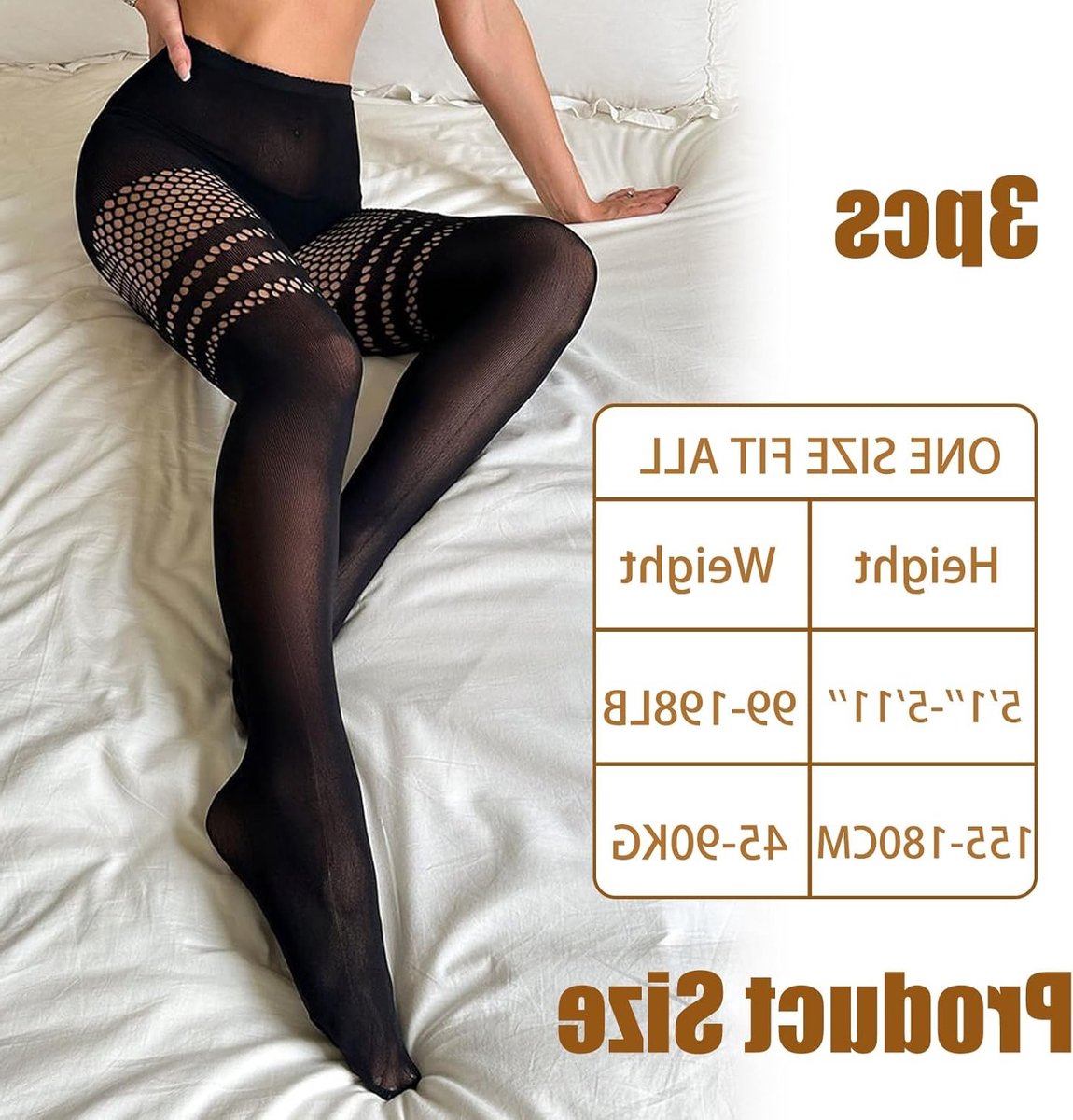 Zwarte Maillot Set van 3 Paar, Visnet, Gestreept, Hoge Taille, Sexy Opaque voor Dagelijks Gebruik, Cosplay en Nachtleven, One Size