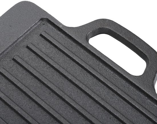 Grillplaat - Bakplaat - Grillplaat gietijzeren dubbelzijdige - Ovenplaat - Grillpan - Grill - Pan - Steakpan - BBQ grillplaat - Gietijzer - Teppanyakiplaat met handgrepen aan beide zijden - Geribbeld - Zwart — afbeelding 2