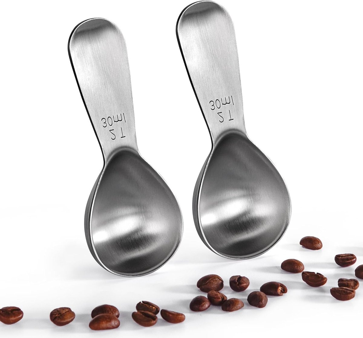 RVS Koffielepel Set van 2 - 30ml Maatlepels voor Gemalen Koffie, Bonen en Poeder met Korte Handgreep