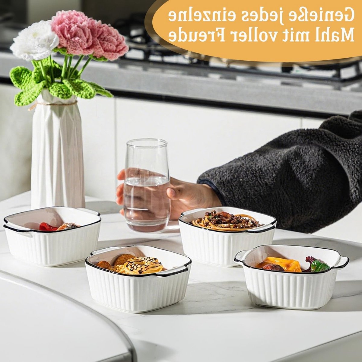 Set van 4 Keramische Ovenschaaltjes Klein - Ovenbestendige Grillpan met Handvatten — cadeau in Kookcadeaus - foto 6
