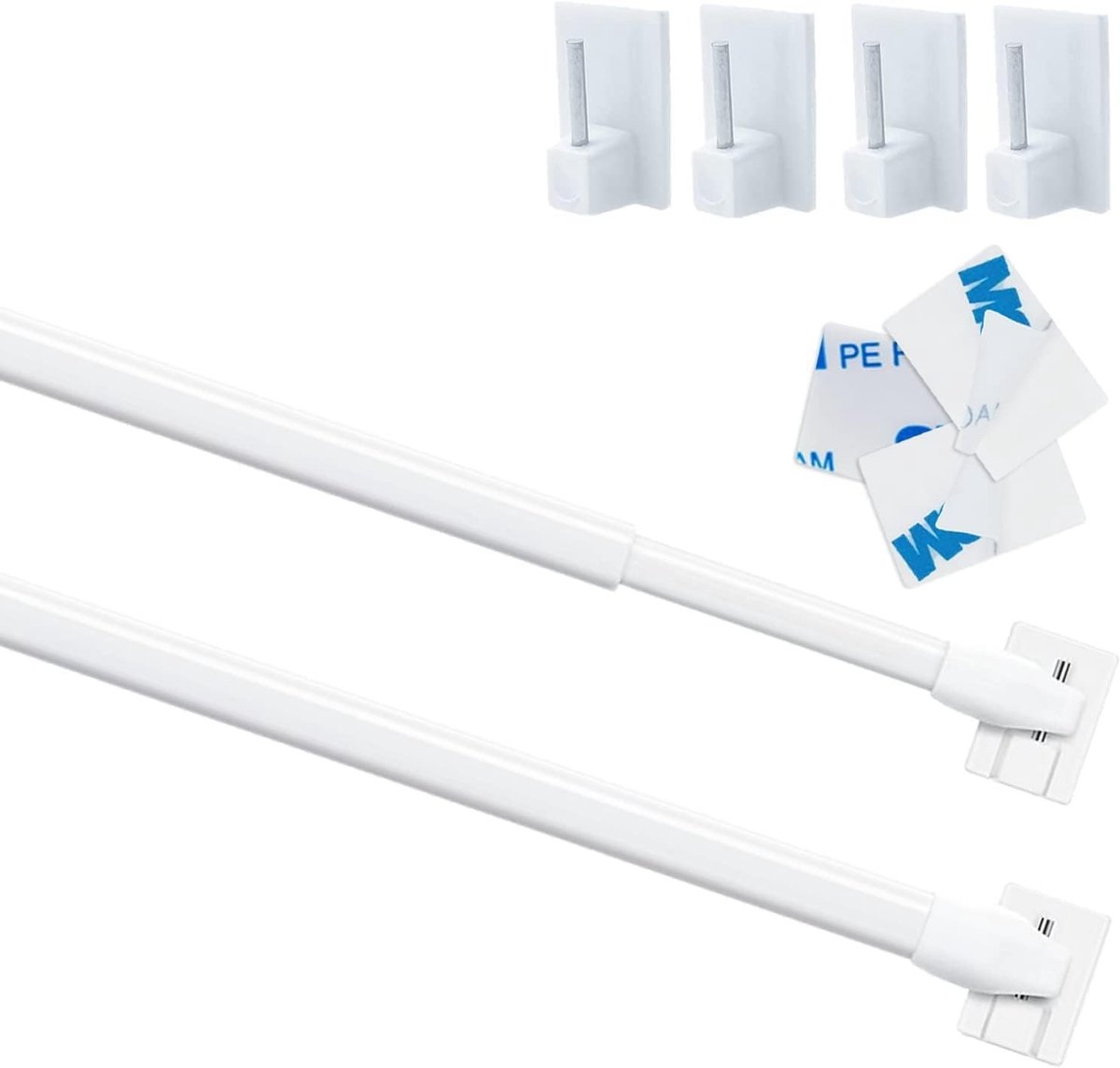 Dailygoody - Gordijnen Set - Zelfklevende Haakjes - Verstelbare Rail - Wit - Raamdecoratie - Thuis & Keuken - 90-150 cm