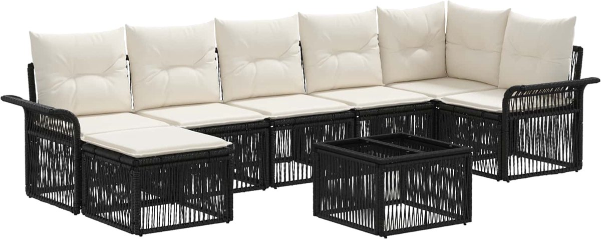 vidaXL - Tuinbank - Set - 8 - pcs - Zwart - poly - rattan