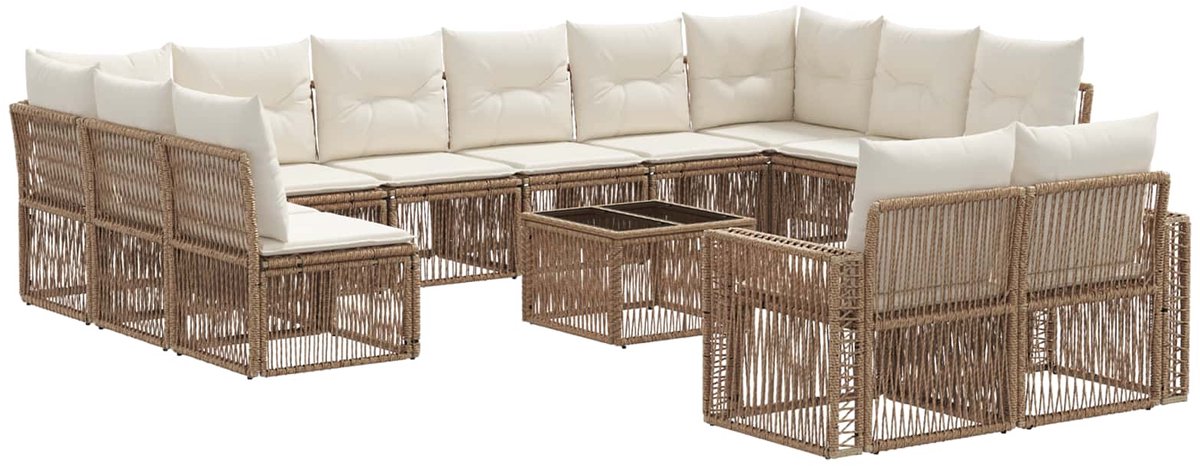 vidaXL - Tuinbank - Set - 13 - pcs - Beige - en - Crème - Wit - poly - rattan