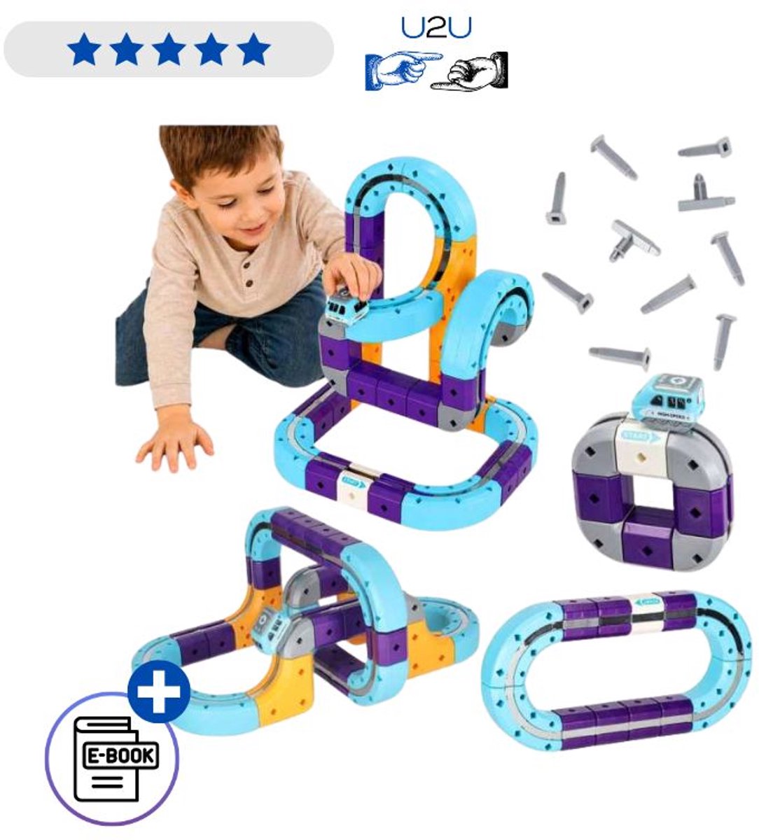 Magnetische Racebaan Bouwset 54 Delig – Magnetische Bouwblokken Met Auto 3D Race Track Constructieset Educatief STEM Speelgoed Creatief Magnetisch Bouwen Voor Kinderen Jongens En Meisjes Met Ebook