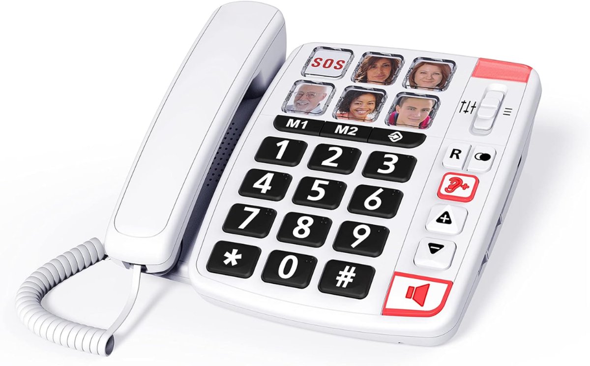 SNJY® Senioren Telefoon - Huistelefoon - Senioren Mobiele Telefoon - SOS-Knop - GSM - Extra Grote Toetsen - Wit