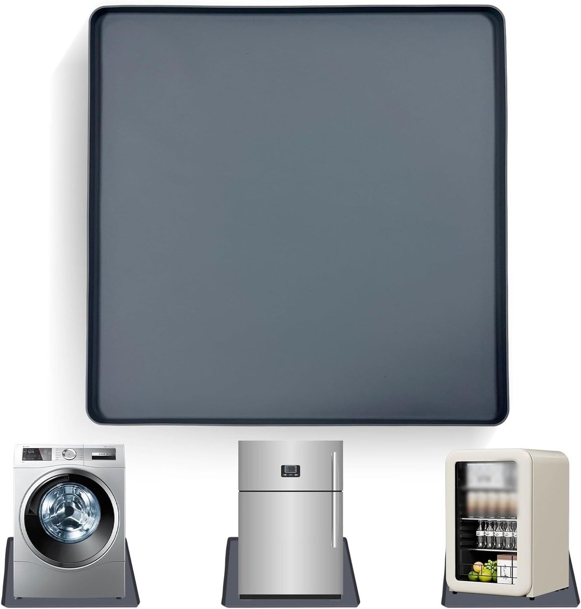 Verhoogde Koelkastmat 65 x 60 cm van Siliconen - Vloermat voor Koelkast, Wasmachine en Wijnkast, Lekbak en Vloerbescherming (Zwart)