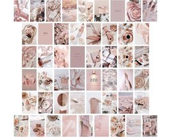 Mooie Wandcollage Set van 50 Stukken, Vintage Roze Posters en Foto Kaarten voor Slaapkamer Decoratie en Creatieve Vision Boards voor Meisjes en Tieners