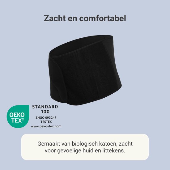 Zwarte buikband met OEKO-TEX® label. Gemaakt van biologisch katoen.