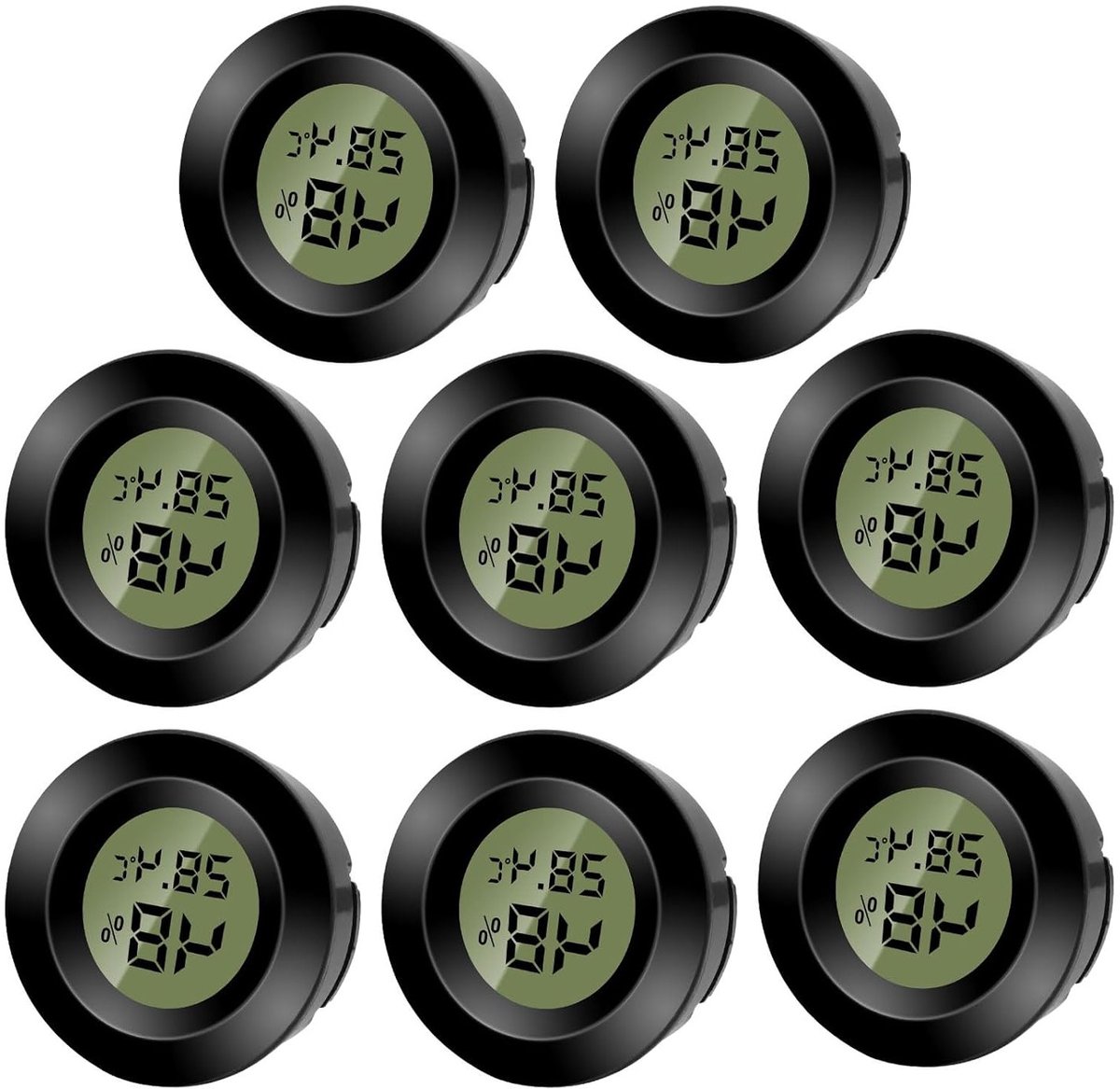 Ronde digitale mini hygrometer en thermometer voor temperatuur- en luchtvochtigheidsmeting binnenshuis, ideaal voor kantoor en woonkamer (8 stuks)