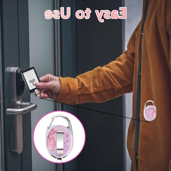 Dubbelzijdige Retractable Badge Reel met Marmerpatroon, Duurzame Sleutelhanger en Clip voor Identificatie en Sleutels, Perfect voor Werk en Evenementen (Roze Marmer) — afbeelding 3