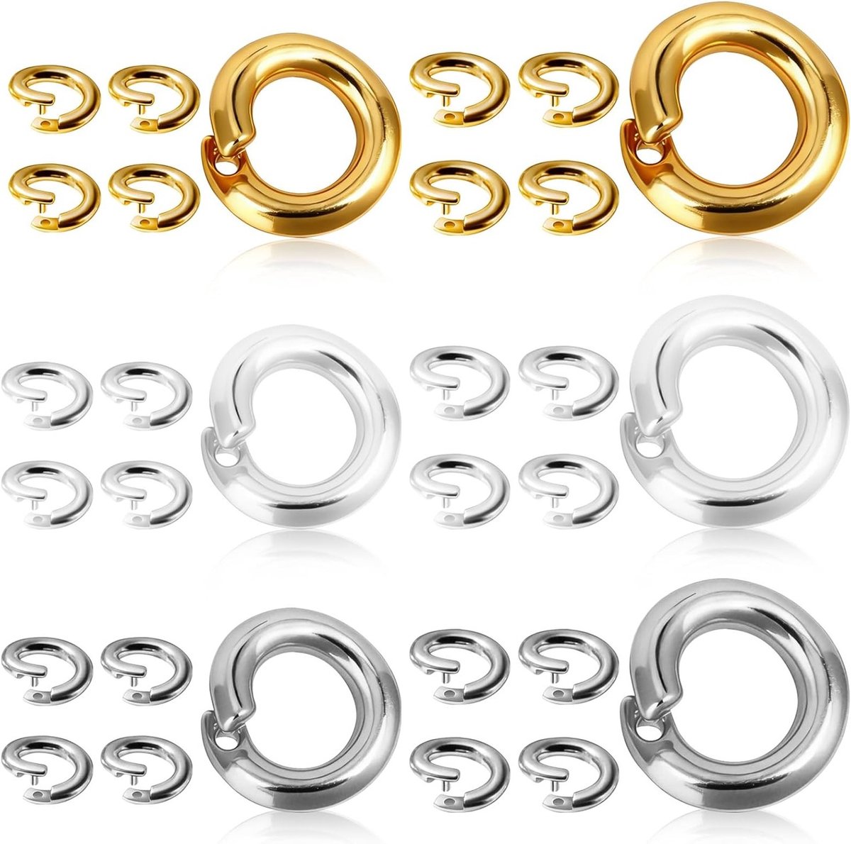 30 Stuks Open Einde Splitringen voor Sieradenmaken, 18K Goud en Zilver, 5mm en 7.5mm Binnenmaat, Dikte 1.2mm, Hoogwaardige Koperbasis voor Armbanden en Ringen