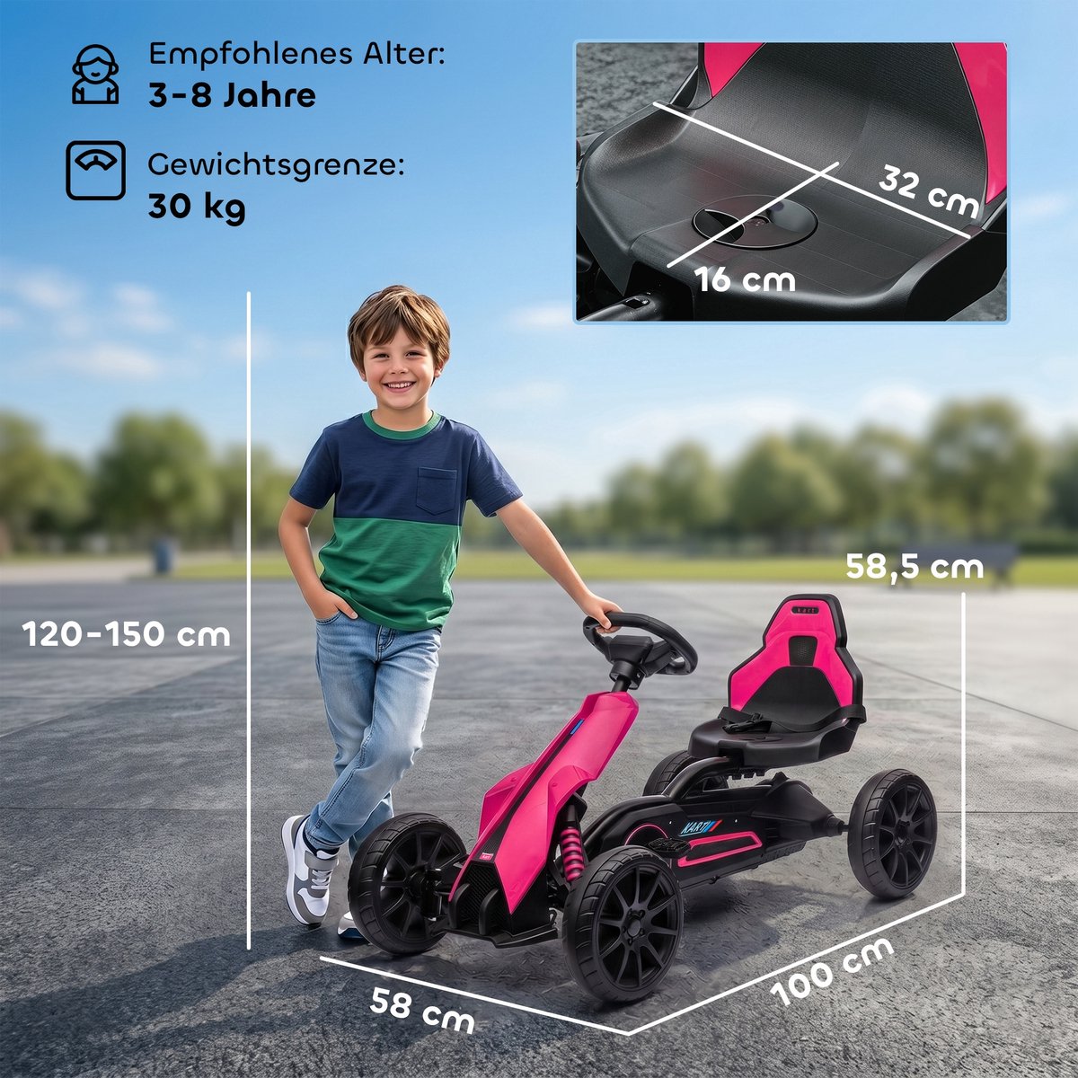 HOMCOM Trapauto met pedalen Kunststof, Metaal 100L x 58B x 58,5H cm Roze — afbeelding 6