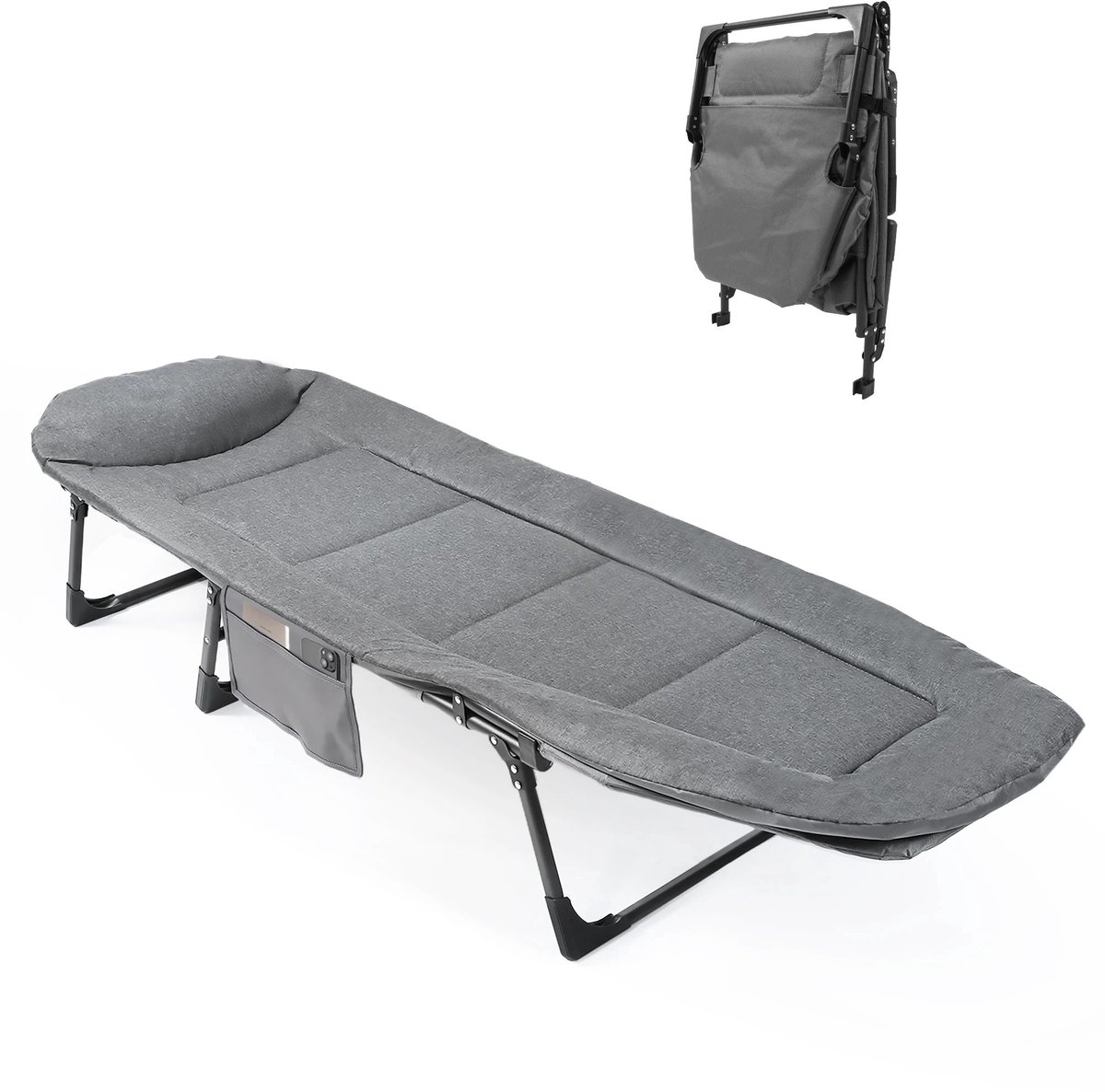 Archi Opvouwbare Ligbed met Kussen – 5-Positie Verstelbaar Ligstoel - Tot 200 kg voor Tuin, Camping, Strand en Zwembad - Grijs