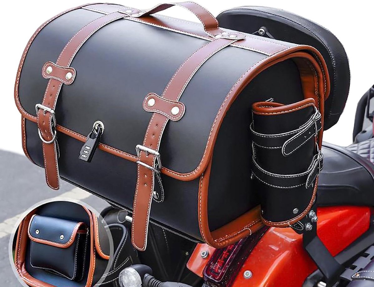 Motorfiets Achtertas - Bagageopbergtas - Motor Toeren - Waterafstotend Leer - 33L Capaciteit - Zwart Bruin