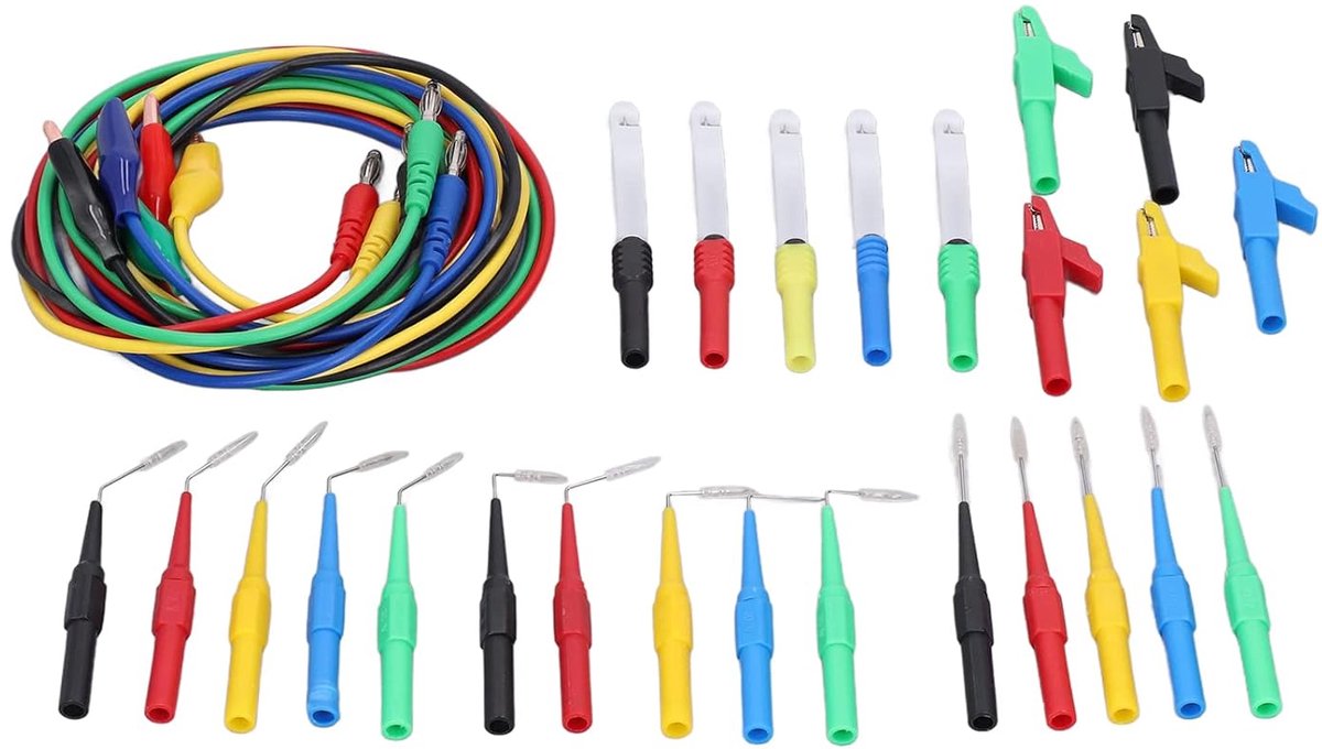 Meetsnoerenset Bananenstekker - Testkabels Autodiagnostiek - Elektrische Tests - 30 Delige Set - 4 Mm Stekkers - Multicolor