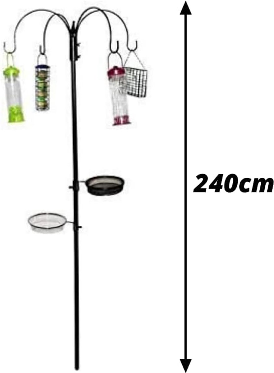Vogel Voedingsstation - Voederhuis - Tuin Voeren - Compleet Inclusief Haken - 170 cm - Grijs