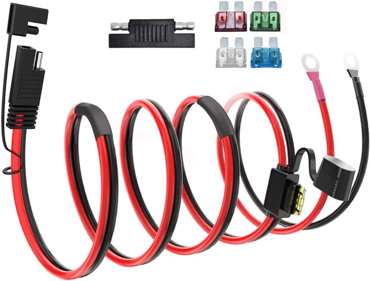 SAE Adapterkabel met Ringkabelschoenen voor Accu's - 10AWG en Zekeringen