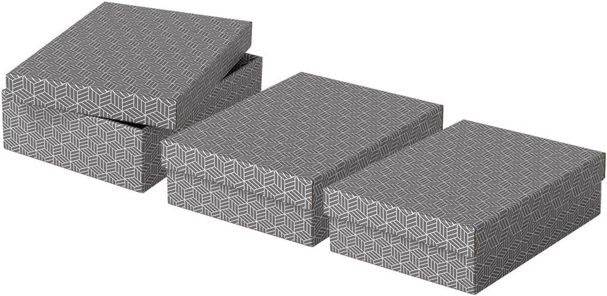 Set van 3 Middelgrote Opbergdozen met Deksel - Gerecycled Karton en Geometrisch Design