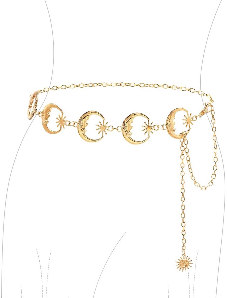 Cosensi- Tailleketting verstelbaar - Vintage lichaamsketting - Metaal met zon/maan design - 110 cm lang - Hoogwaardige legering - Ideaal cadeau