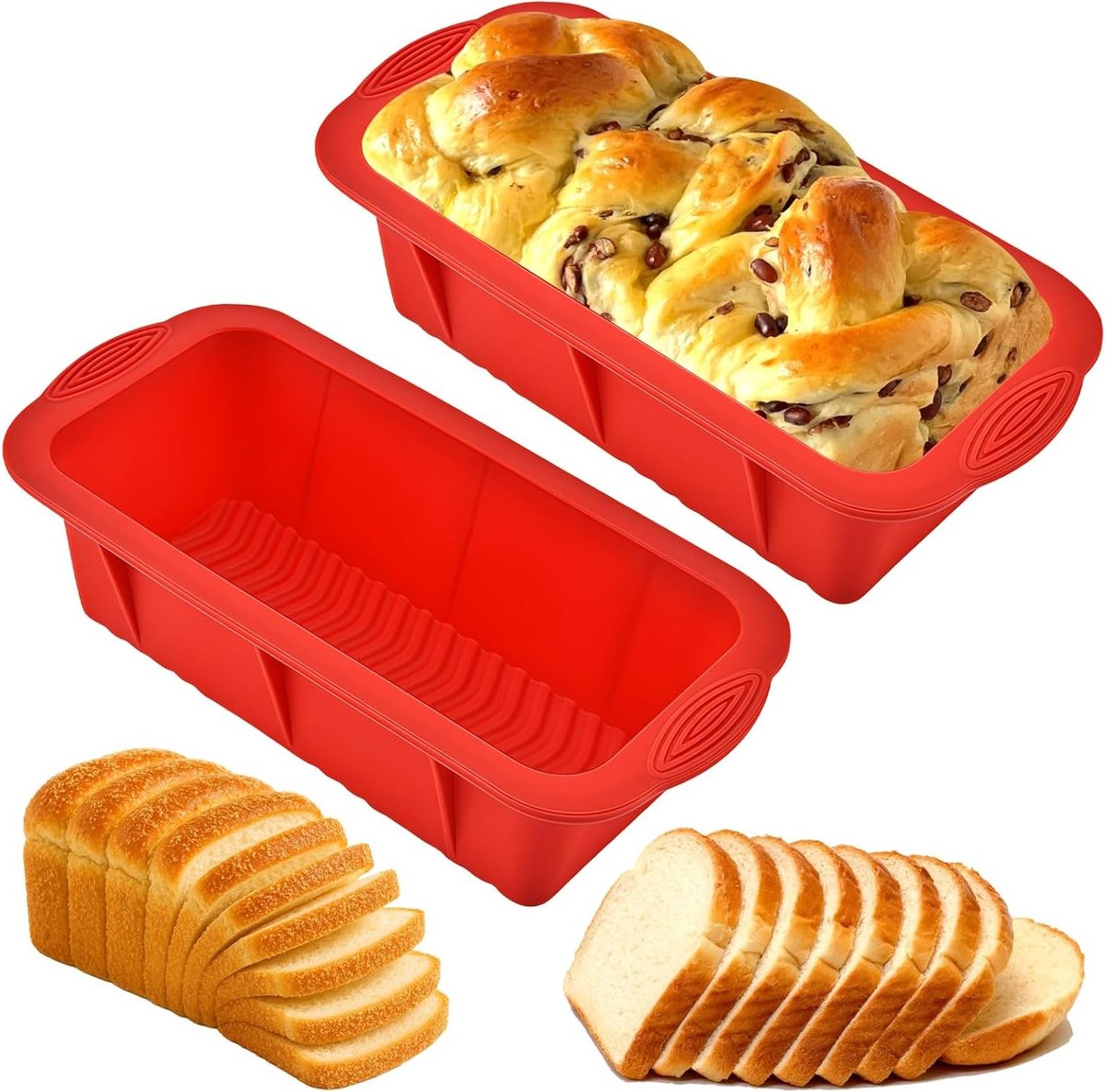Rechthoekige Siliconen Broodbakvorm 21x9x6.5cm - Set van 2, Anti-klevende Bakvorm voor Brood, Cake en Toast, Geschikt voor Heteluchtfriteuses en Ovengebruik