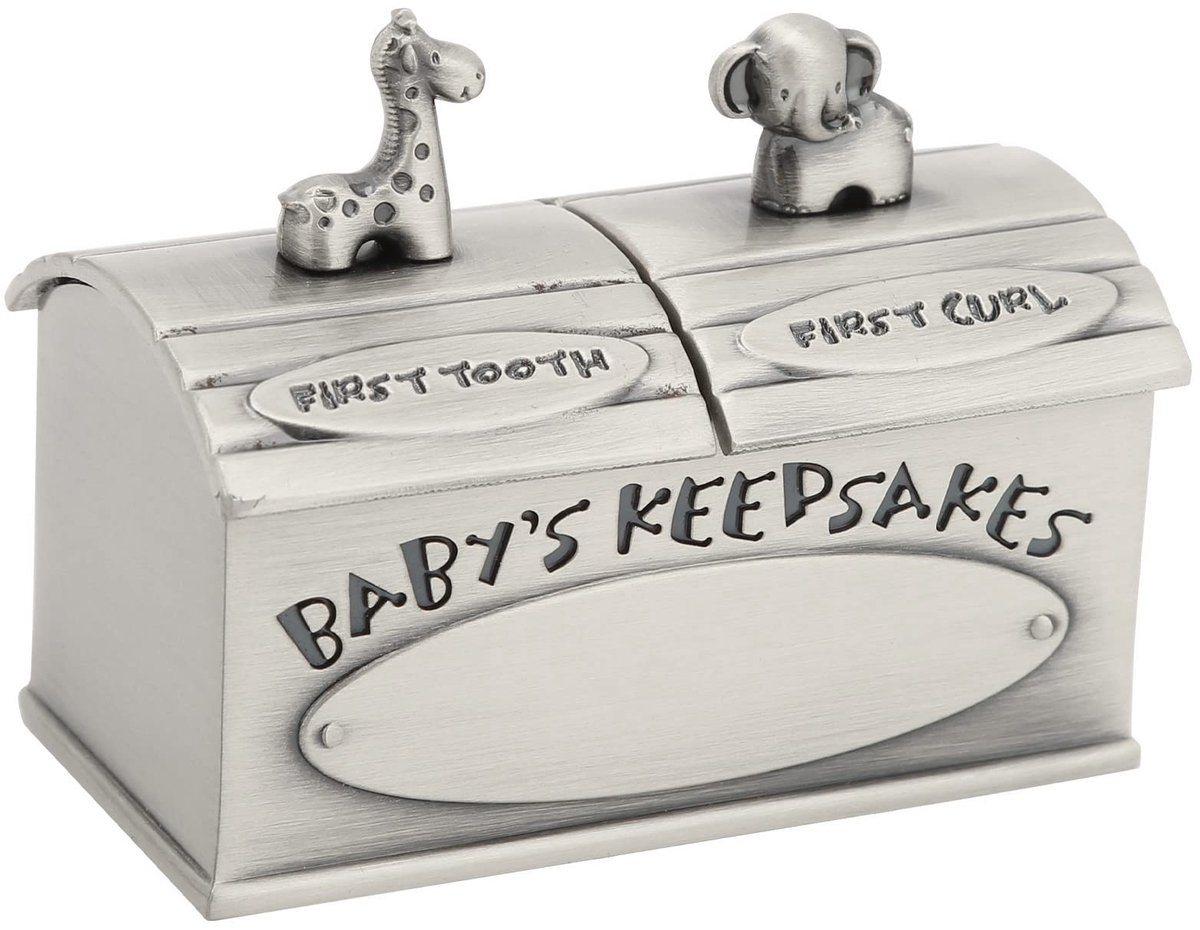 Cosensi- Herinneringsdoos Baby - Baby Keepsake Box - Tand/krul Souvenir - Zinklegering - Compacte Opbergdoos - 6,1 x 5 x 3,5 cm - Herinneringskist