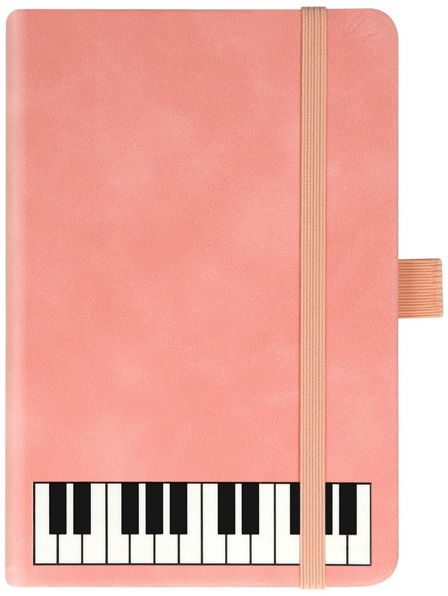 Cosensi- Notitieboek A6 Roze PU - Notitieboekje - Hardcover - 96 Vellen - Muziek Thema - Rubberen Band met Penhouder - Schrijfboekje