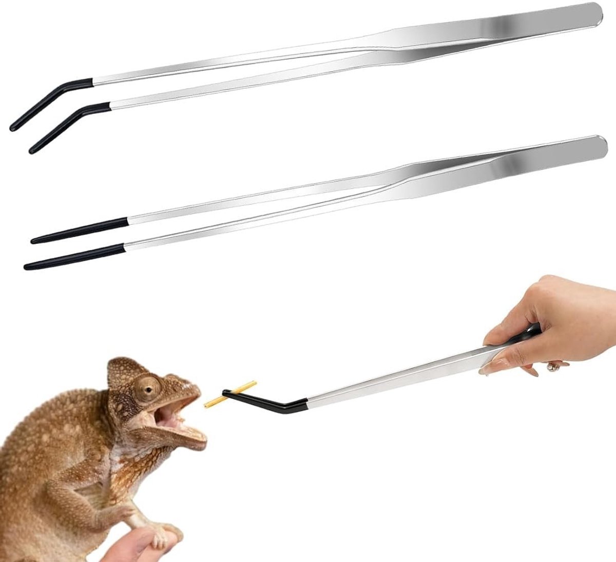 Cosensi- Pincet Set van 2 - Roestvrij Staal - Lange Pincet - Rechte/Gebogen Pincet - Multifunctioneel Gereedschap - Voor Aquaria - Voedertang