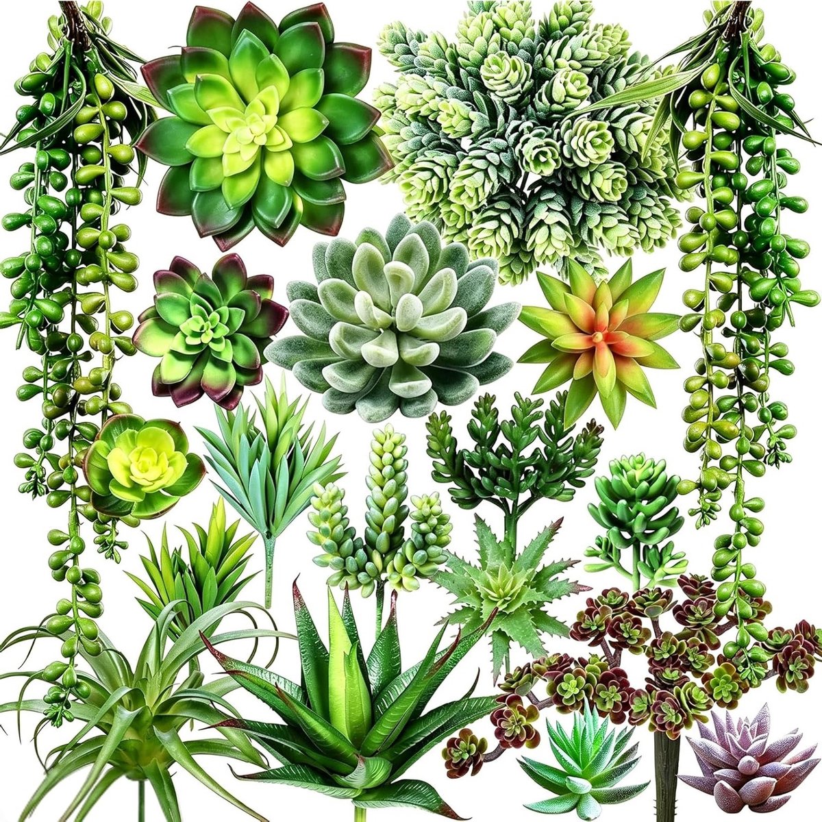 19 Stuks Kunstplanten voor Woondecoratie, Groene Vetplanten en Vleesetende Planten voor Ha