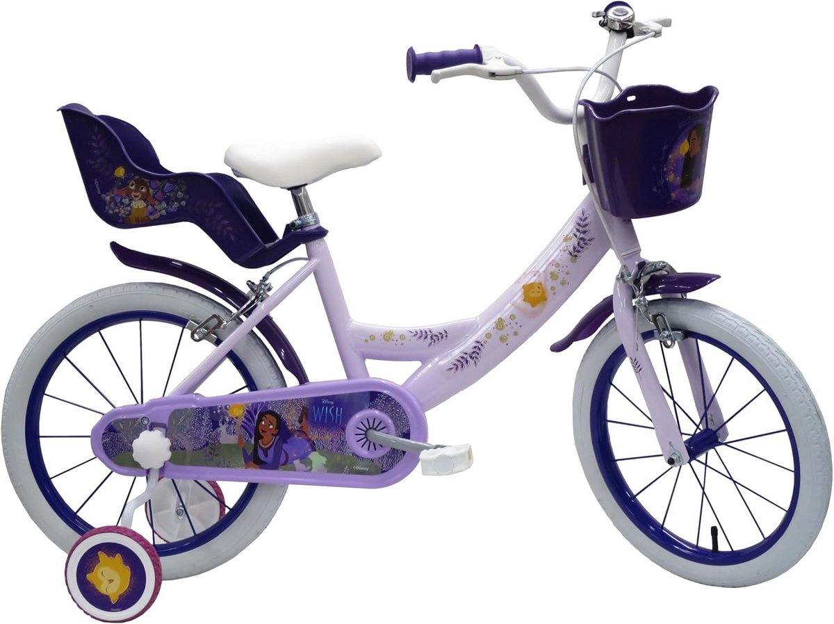 Meisjesfiets 16 inch Paars - Stevige Kinderfiets met Mand en Spatborden